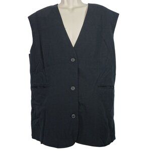 Topshop Black Sleeveless Vest Women Size 12 3-Button Closure Layering Oversized